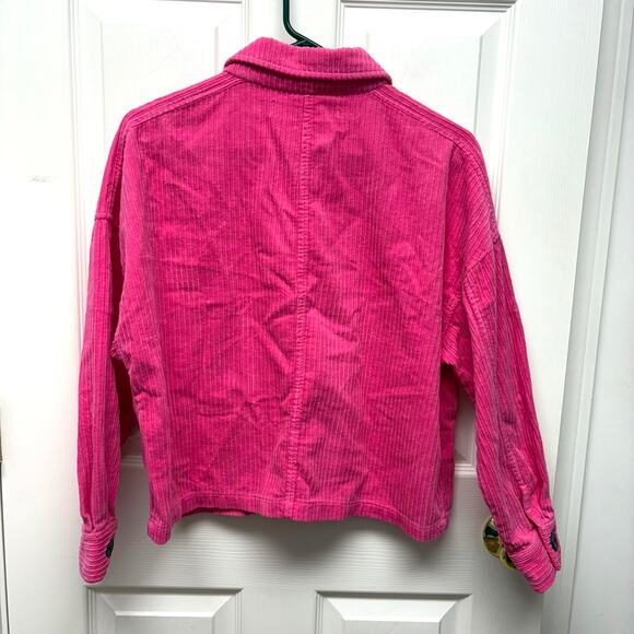 Zara Hot Pink Corduroy Jacket, Button Up Shirt Cropped to Waist, Women's Size S - Picture 2 of 7